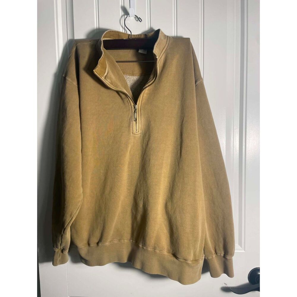 Orvis Men's Pullover Size L Gold Quarter Zip Mock Neck Hiking Outdoor Top